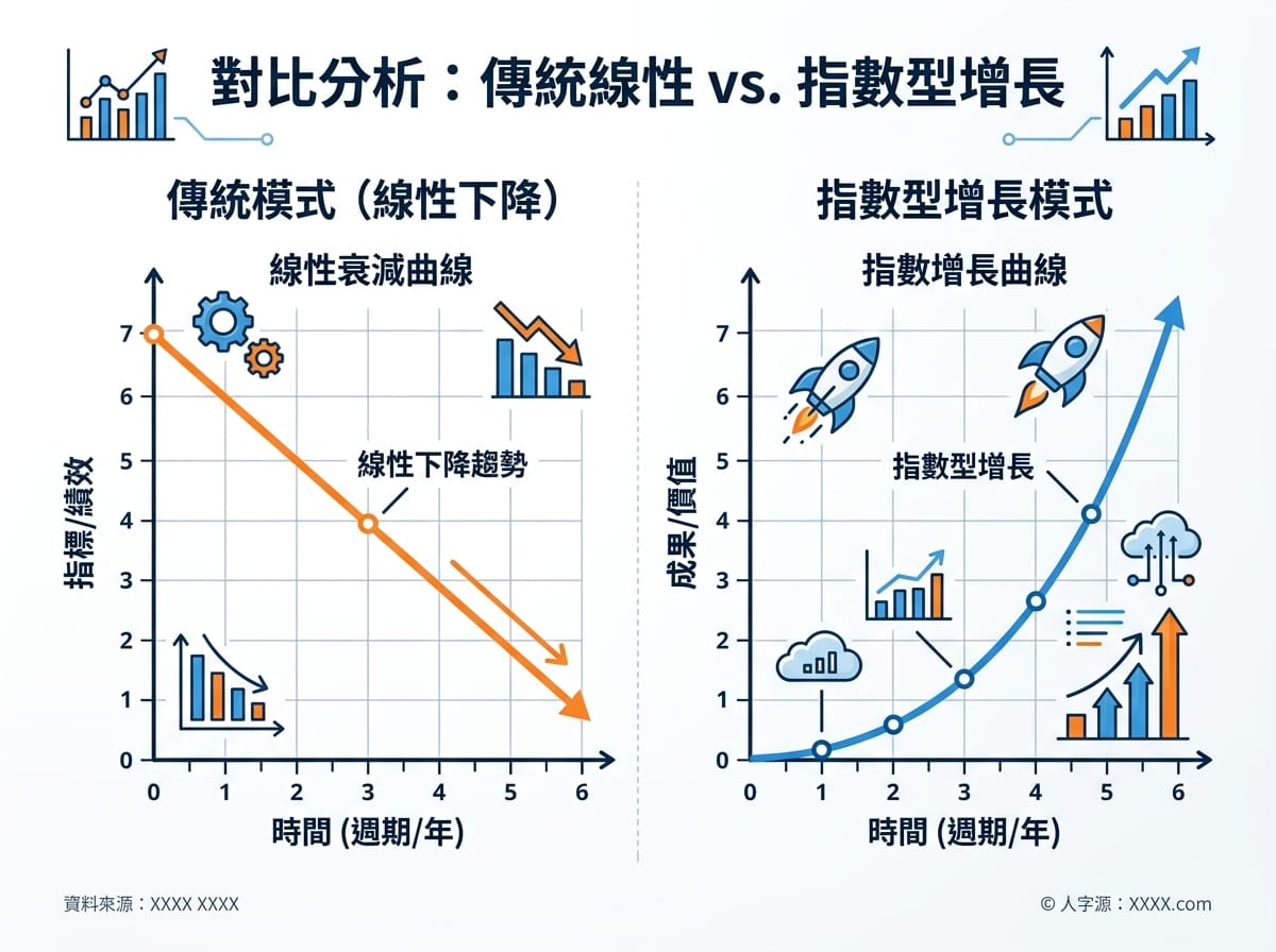 付費廣告線性成本vs口碑行銷複利效果比較圖