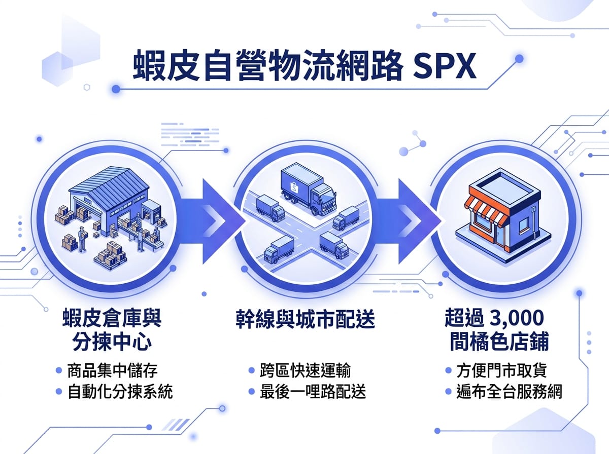 蝦皮店到店自營物流網理貨中心到門市流程圖