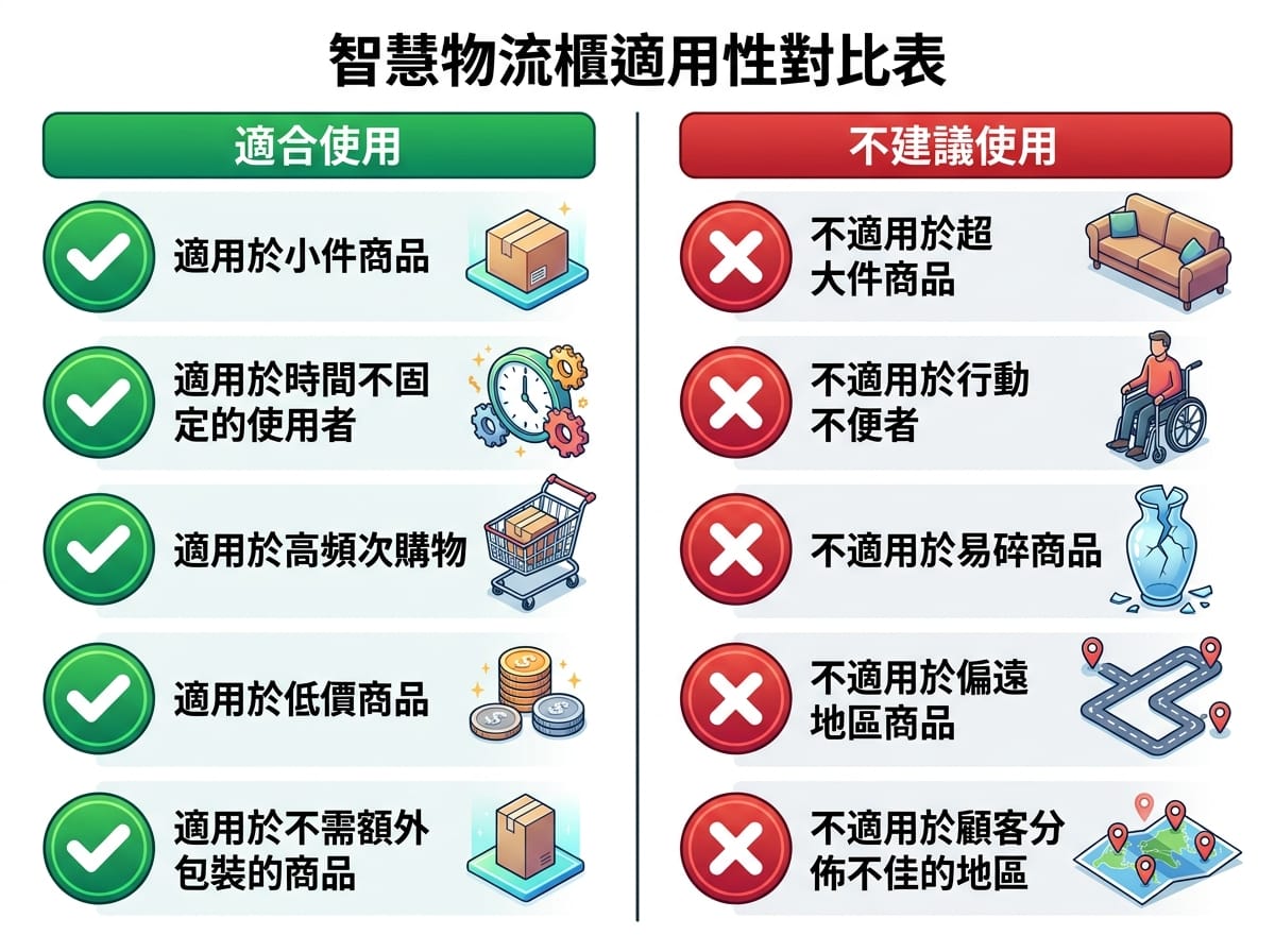 蝦皮店到店適合與不適合使用情況對照清單