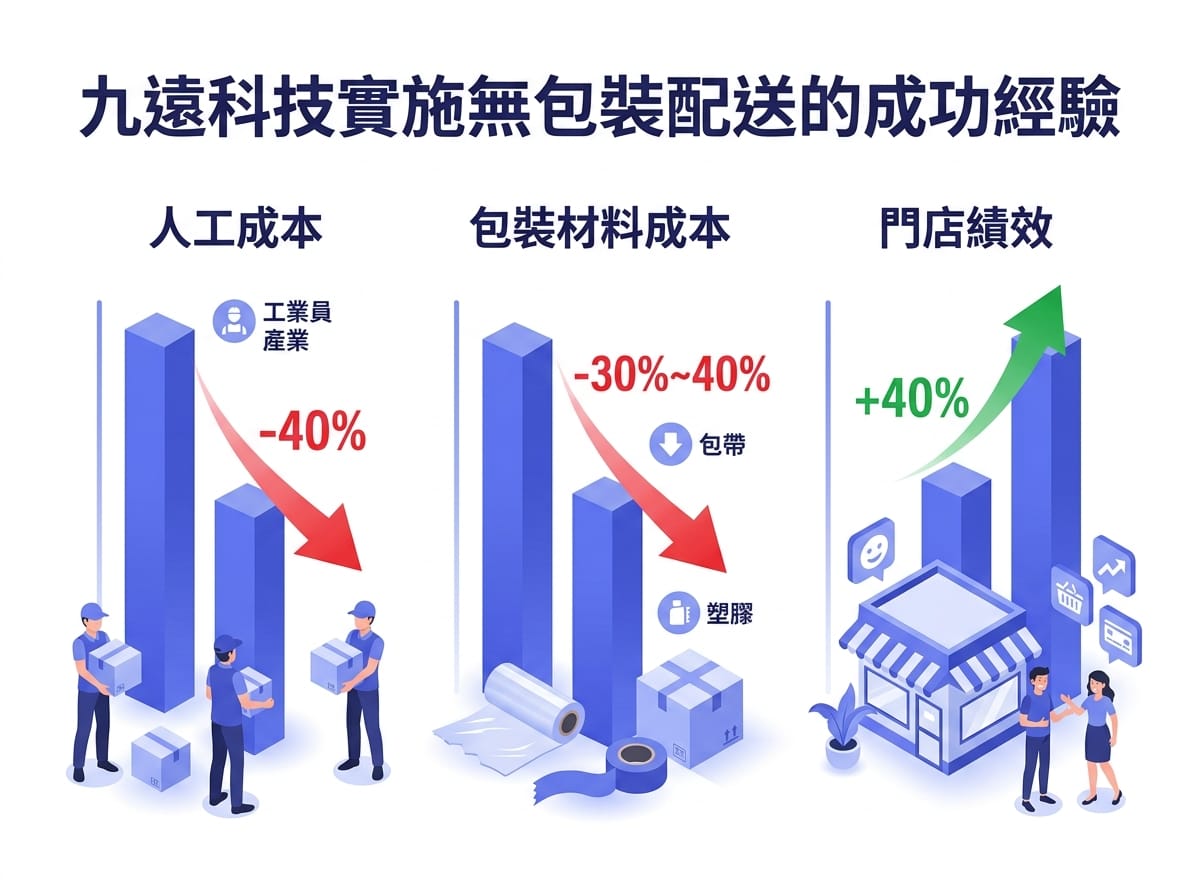九圓科技導入蝦皮無包裝配送後人力包材成本下降業績成長圖