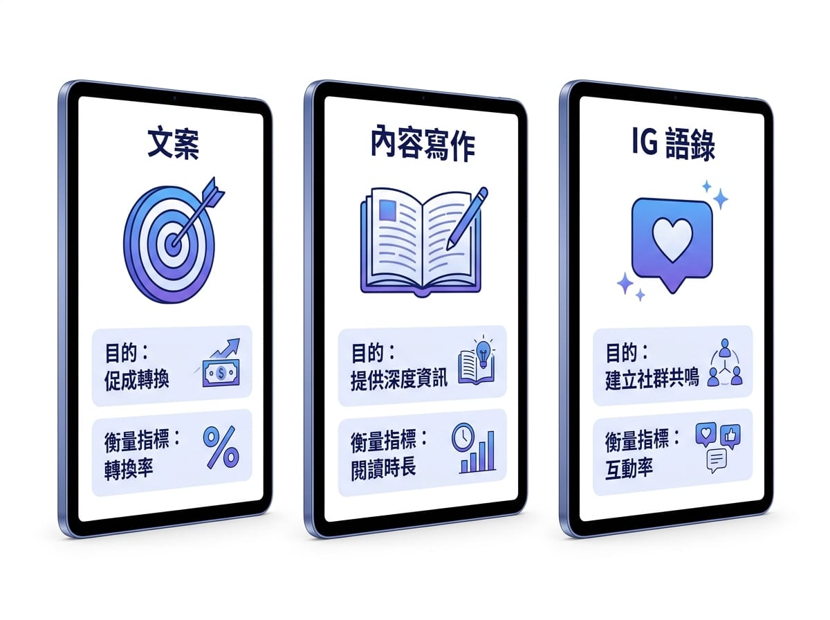 文案、內容寫作、IG語錄三者差異對照資訊圖表