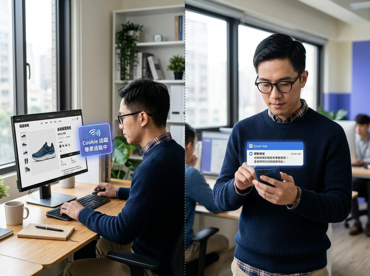 Retargeting 與 Remarketing 兩種機制差異對比示意圖