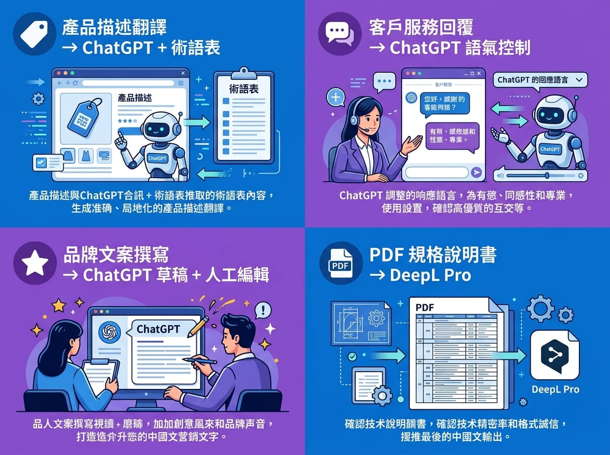 電商四大翻譯場景首選工具矩陣:商品描述、客服信件、品牌文案、PDF規格書