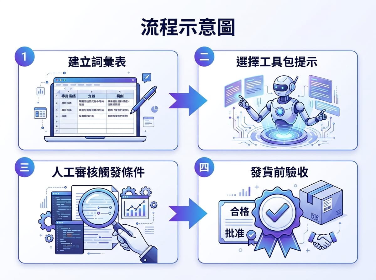 電商 AI翻譯標準作業流程四步驟:建術語表、選工具套Prompt、人工審核、發出前驗收