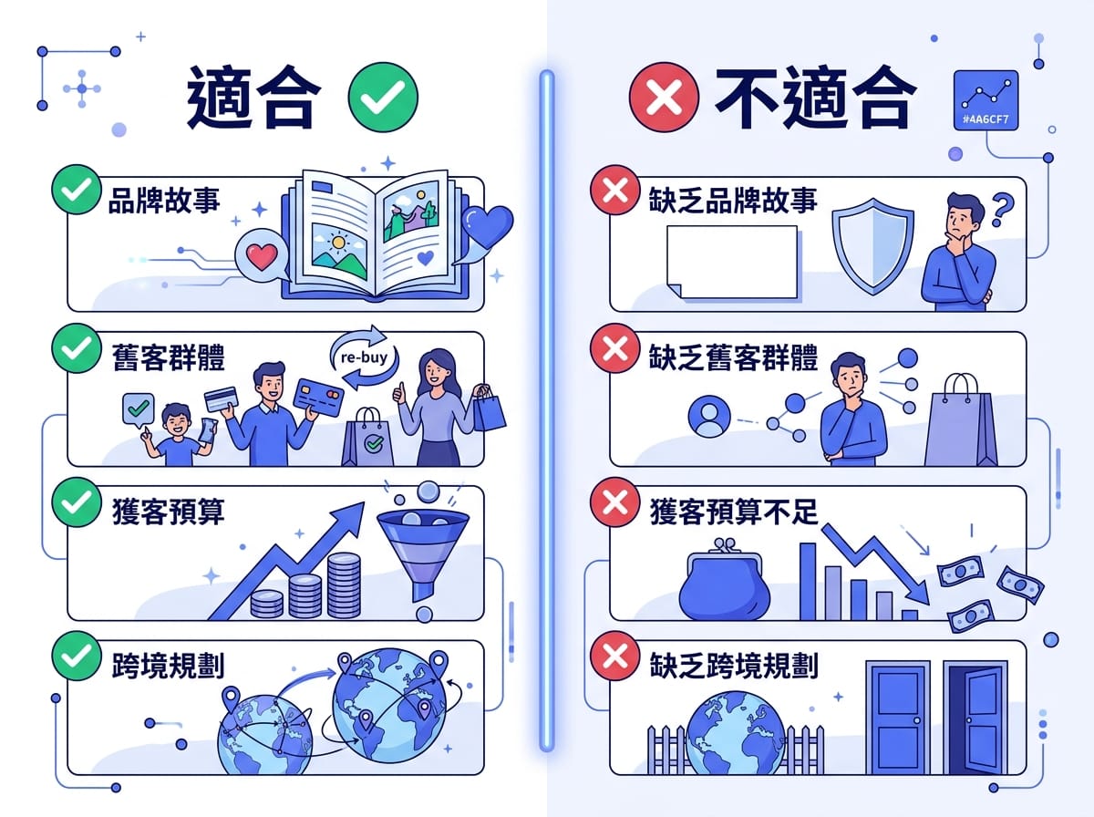 Shopify 適合與不適合情境分流資訊圖表