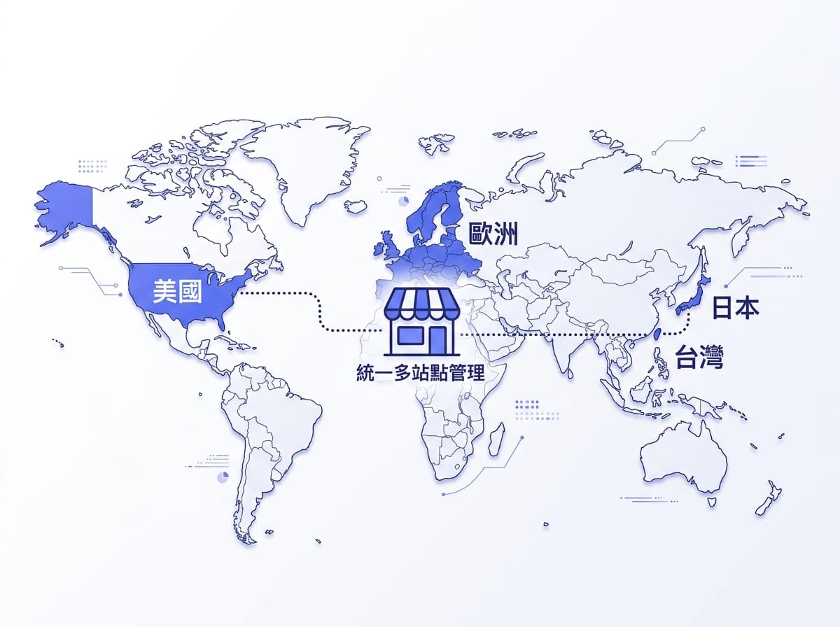 Shopify Plus 跨境多站點管理示意資訊圖表