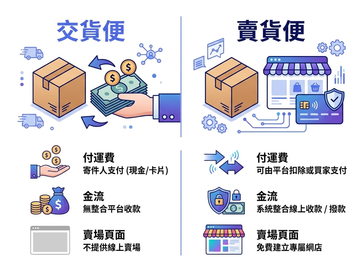 7-11店到店交貨便與賣貨便差異對照資訊圖