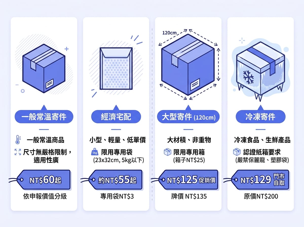 7-11店到店四種寄件方式比較資訊圖