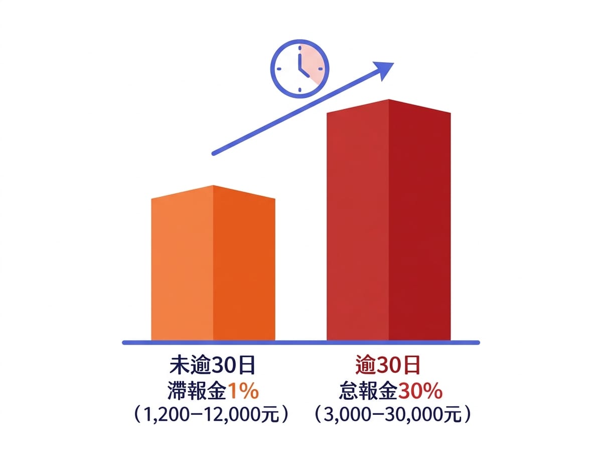 滯報金與怠報金計算方式與金額範圍對照資訊圖表