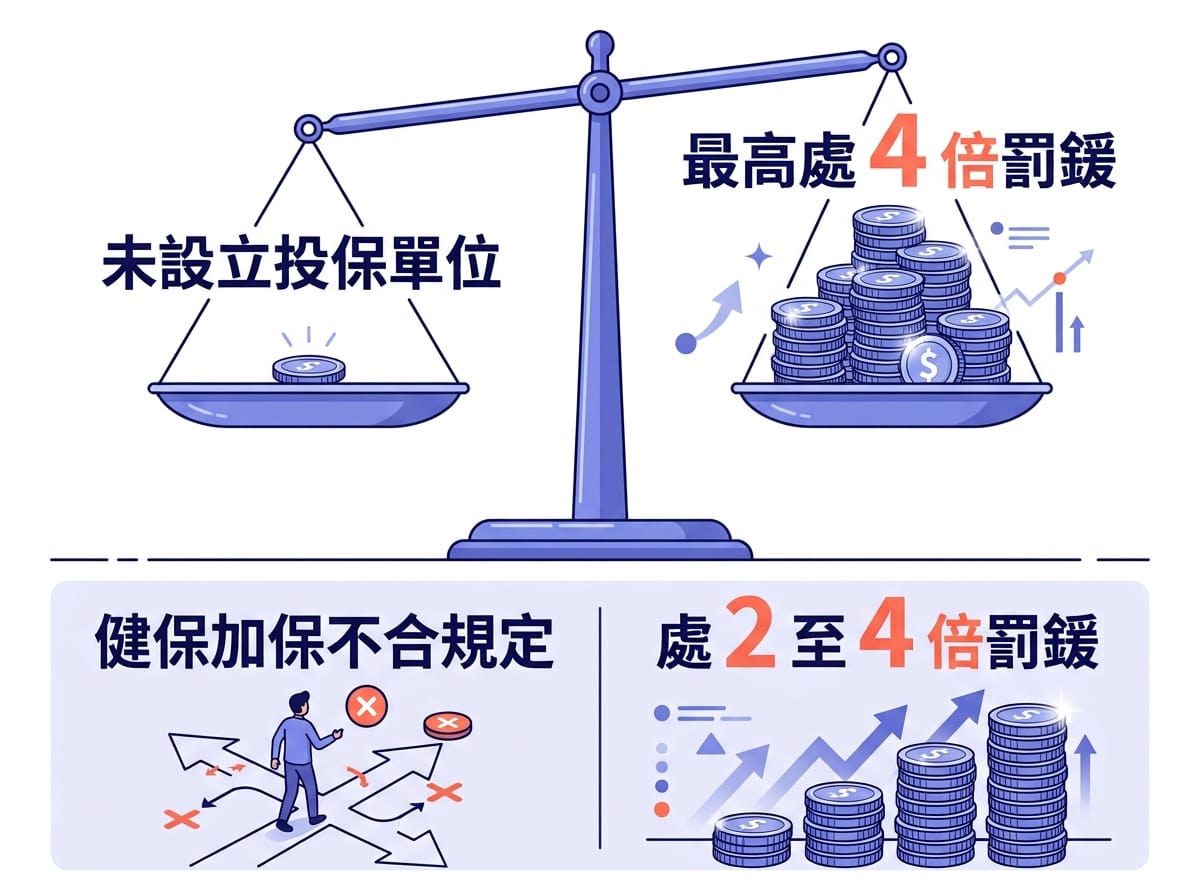 負責人在筆電上試算勞健保投保級距與每月保費金額