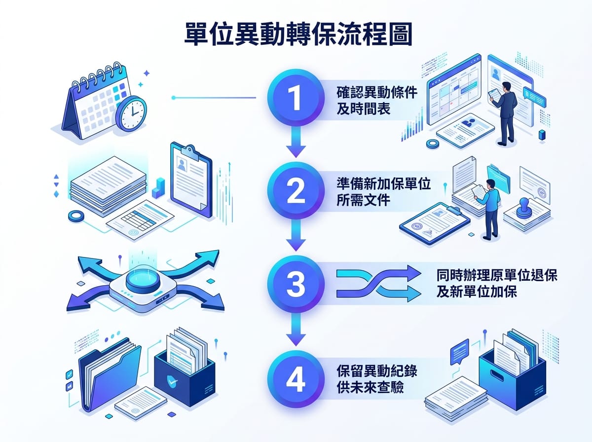 勞健保轉保申報四步驟流程資訊圖表
