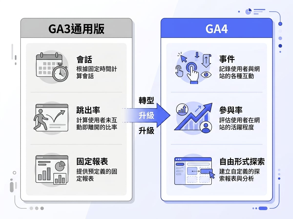 GA3與GA4五大核心差異對照資訊圖表