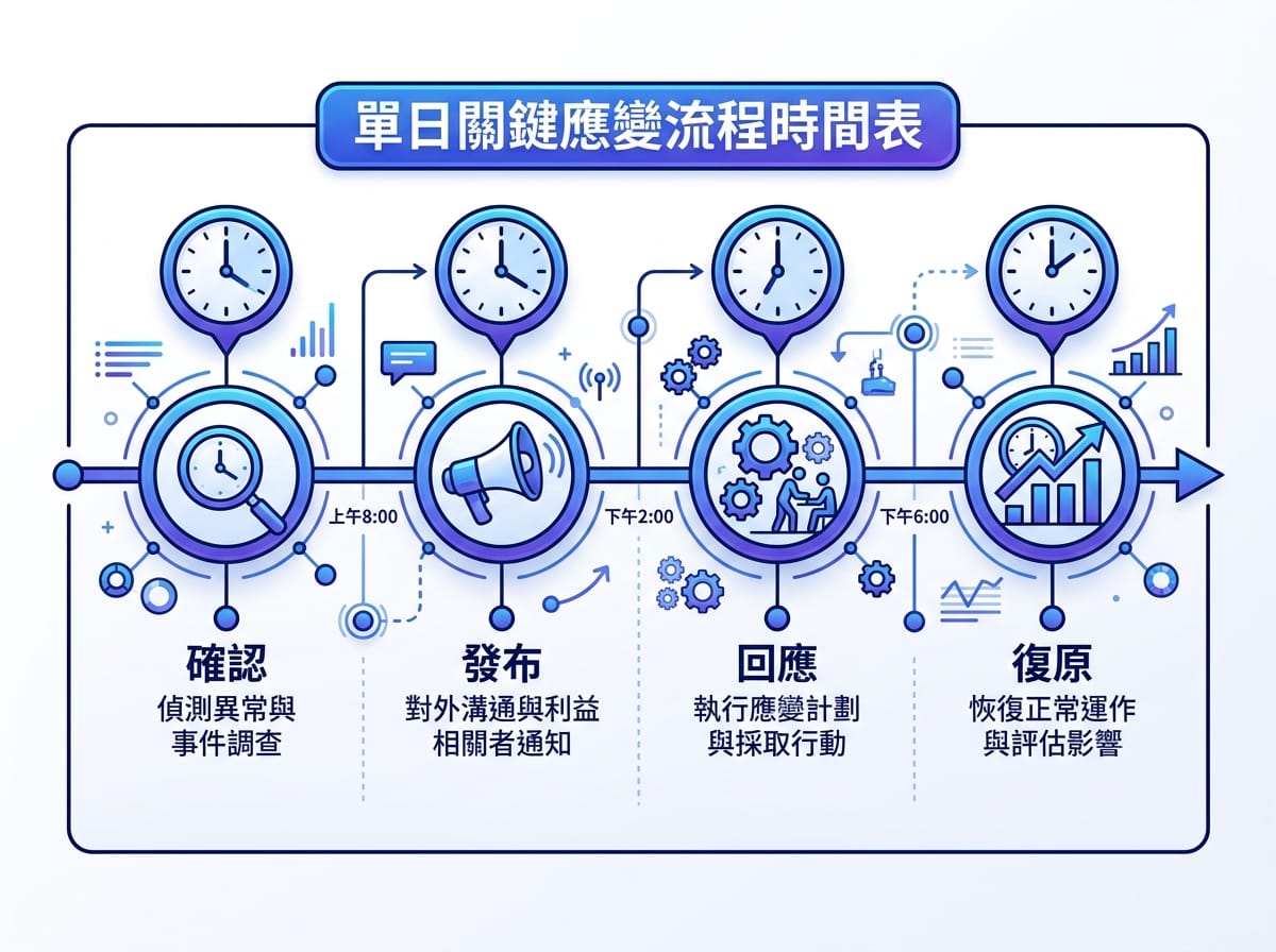 企業DDoS攻擊事件同日應變時間軸示意圖