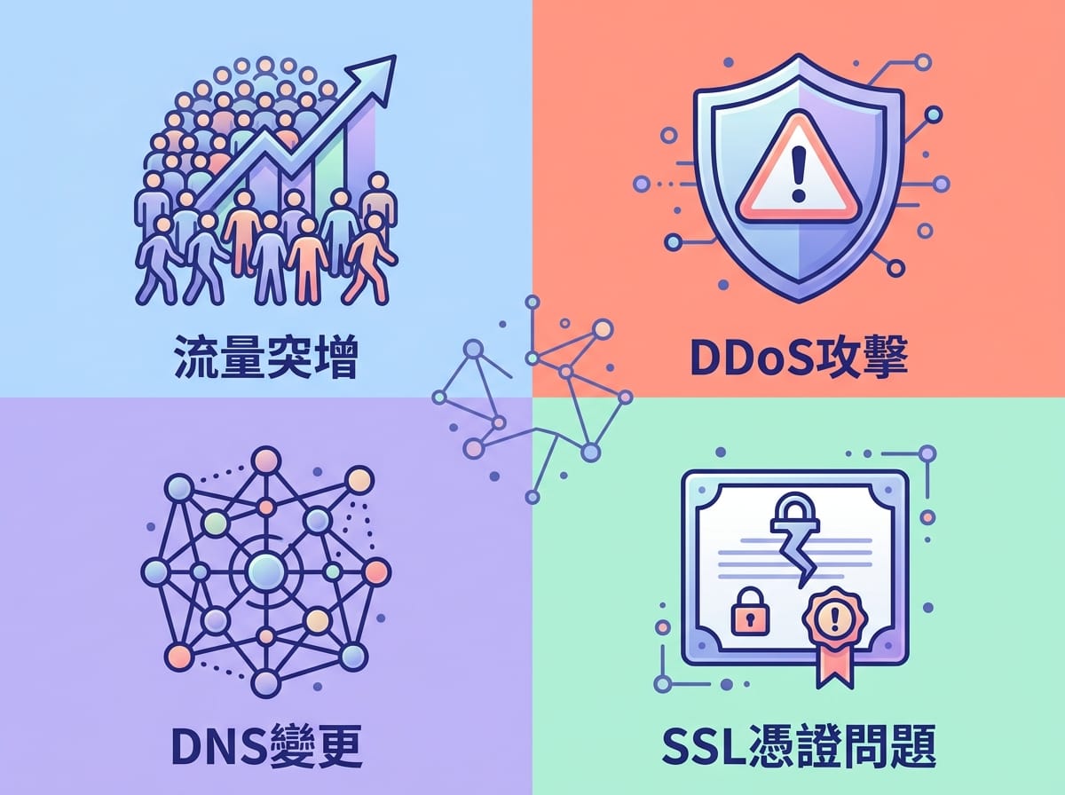 502 常見的四種成因圖表:流量突增、DDoS 攻擊、DNS 變更、SSL 憑證問題