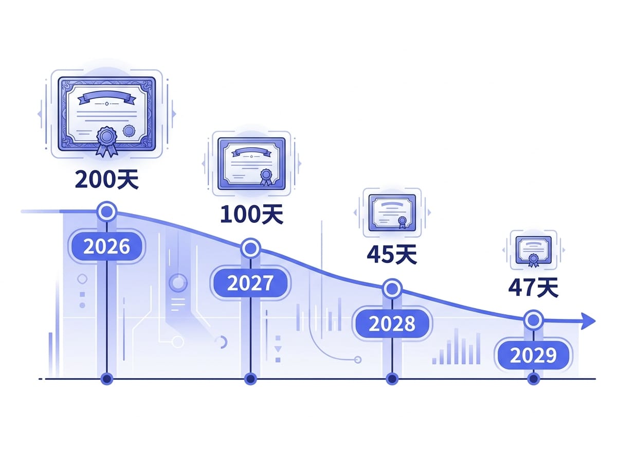 2026至2029年SSL憑證效期縮短時間軸資訊圖