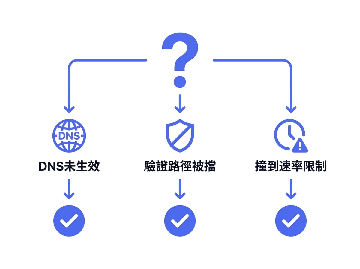 Let's Encrypt 憑證申請失敗三大常見原因排錯流程圖