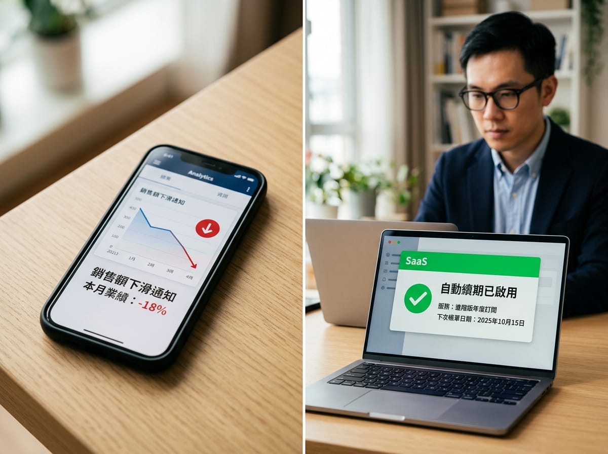 憑證疏失導致訂單下滑與自動續期設定完成的對比畫面