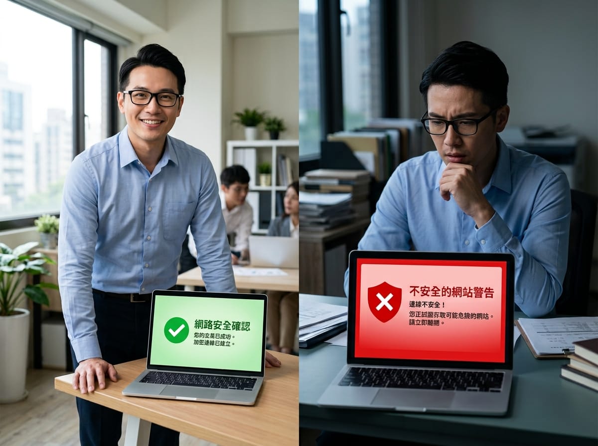 兩間公司弱點掃描結果對比:正面案例與反面案例情境示意圖