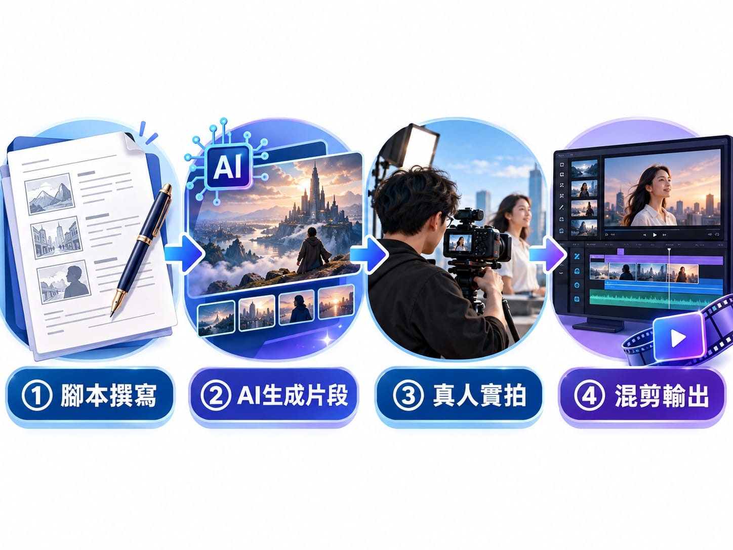 品牌形象影片製作流程圖:AI 生成片段與實拍混搭的四步驟