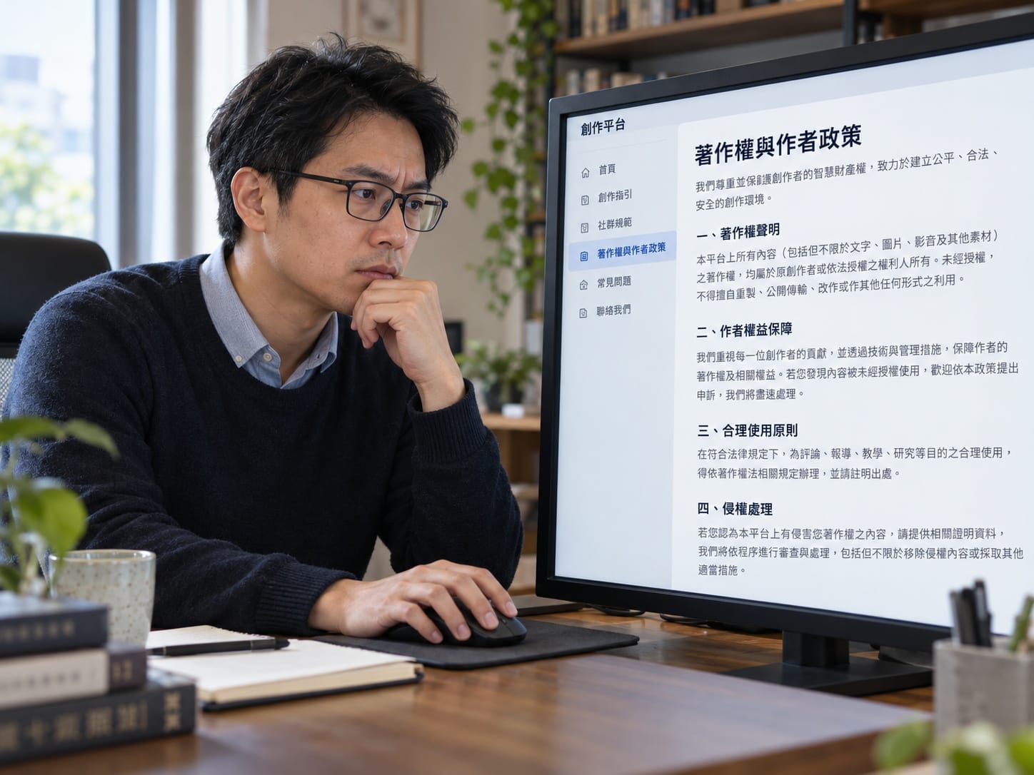 使用者查看AI生成圖片著作權認定規定神情凝重