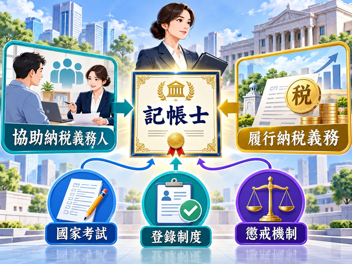 記帳士法定義示意圖,說明國家考試認證與登錄制度
