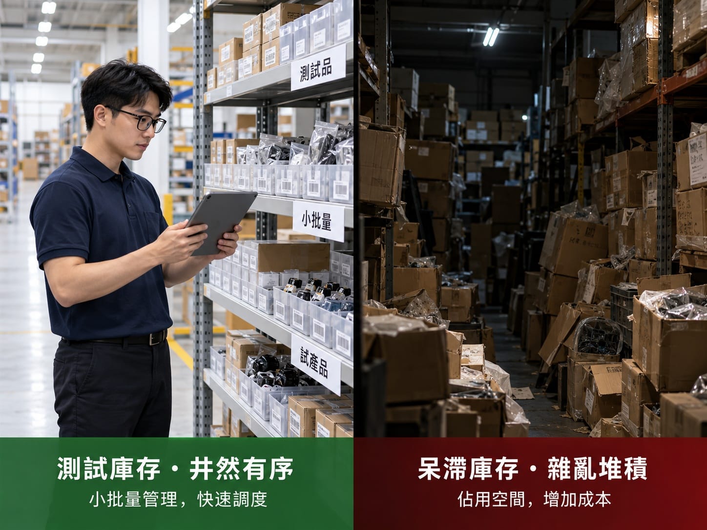 電商選品案例對照:整齊小批量測試倉庫與雜亂呆滯庫存倉庫對比