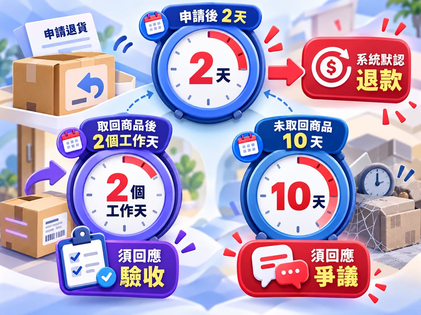 蝦皮賣家退貨三個處理期限倒數計時資訊圖表