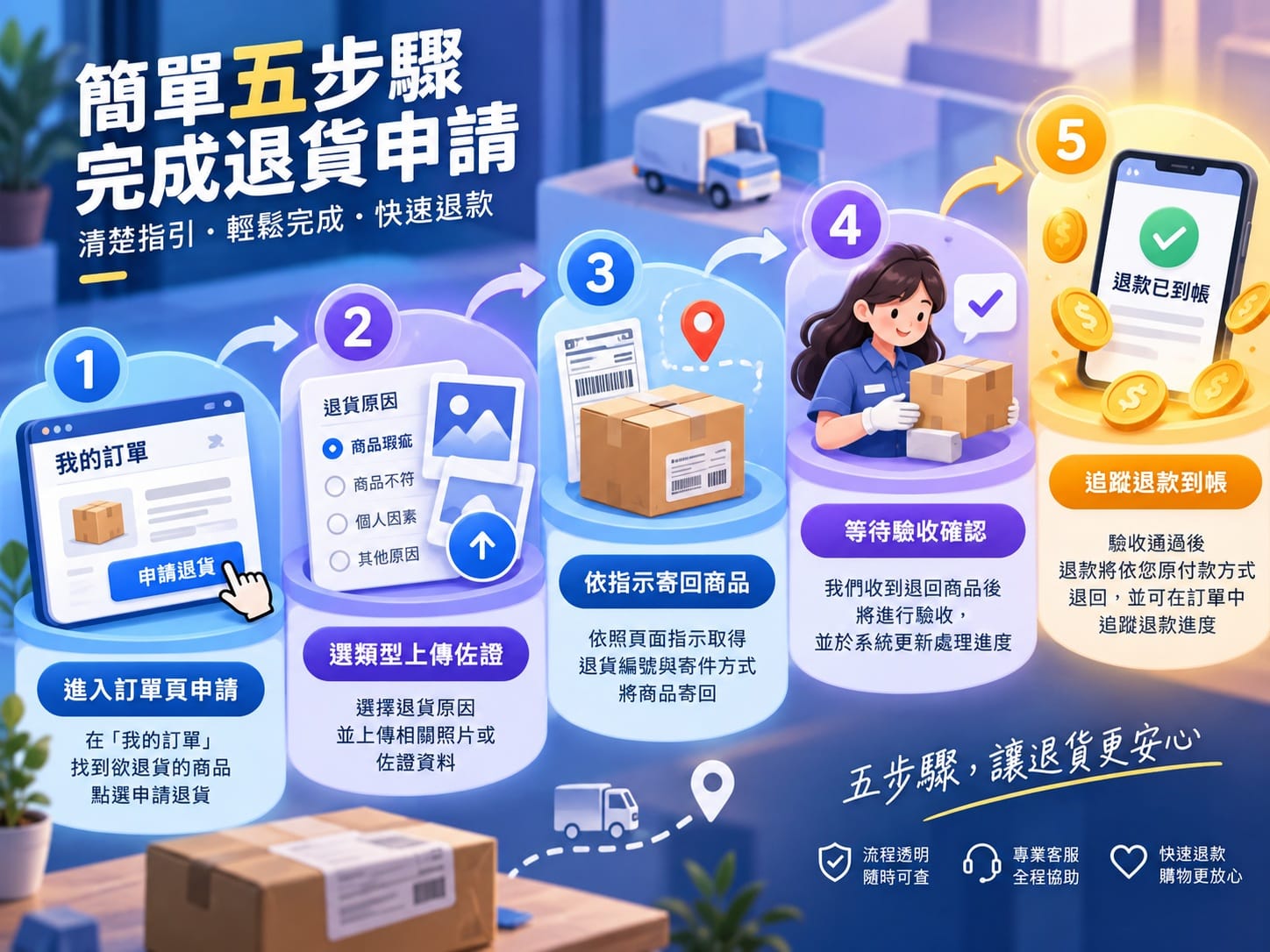 蝦皮退貨申請五步驟流程資訊圖表