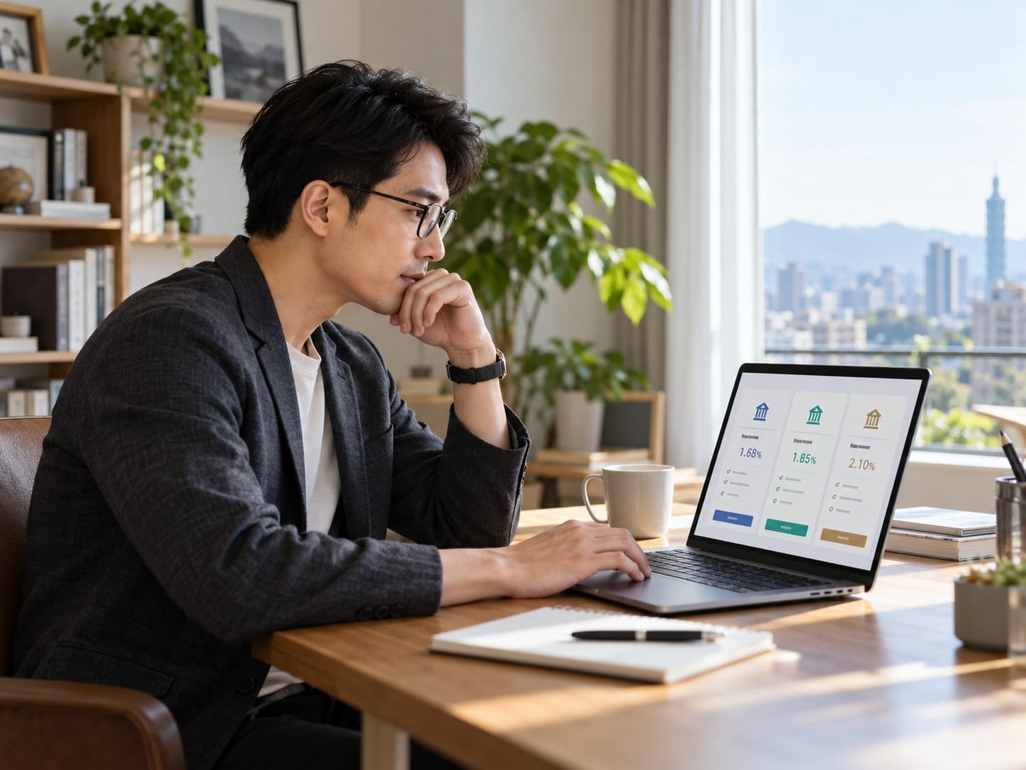 自營業者在筆電上比較多家銀行信用貸款利率與APR